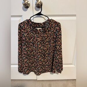 LOFT Black Multicolor Floral Blouse